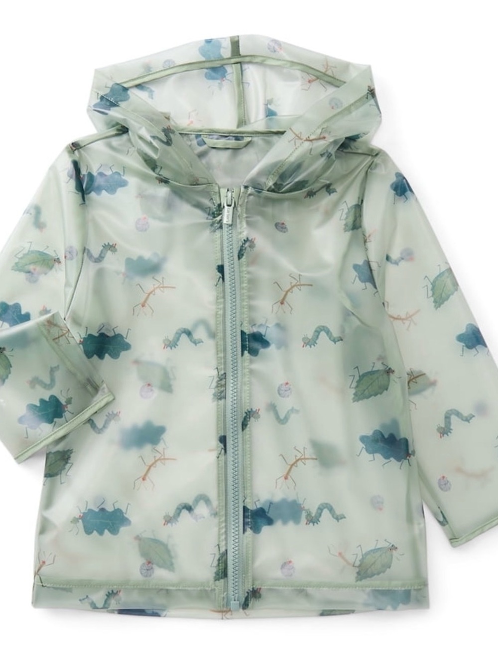 Green Bug Print Raincoat with Hood